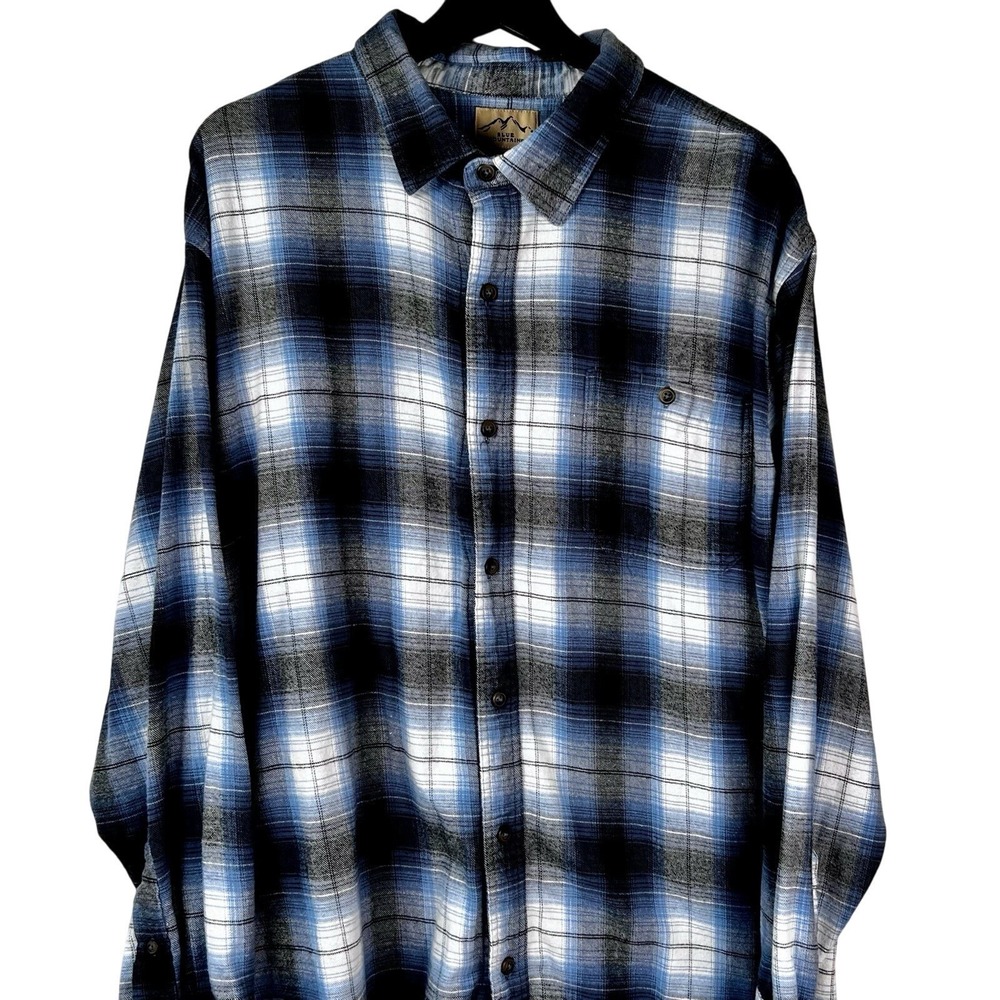 Blue Mountain Mens 2XLT Blue Black‎ Plaid Cotton Flannel Shirt 2XL Tall